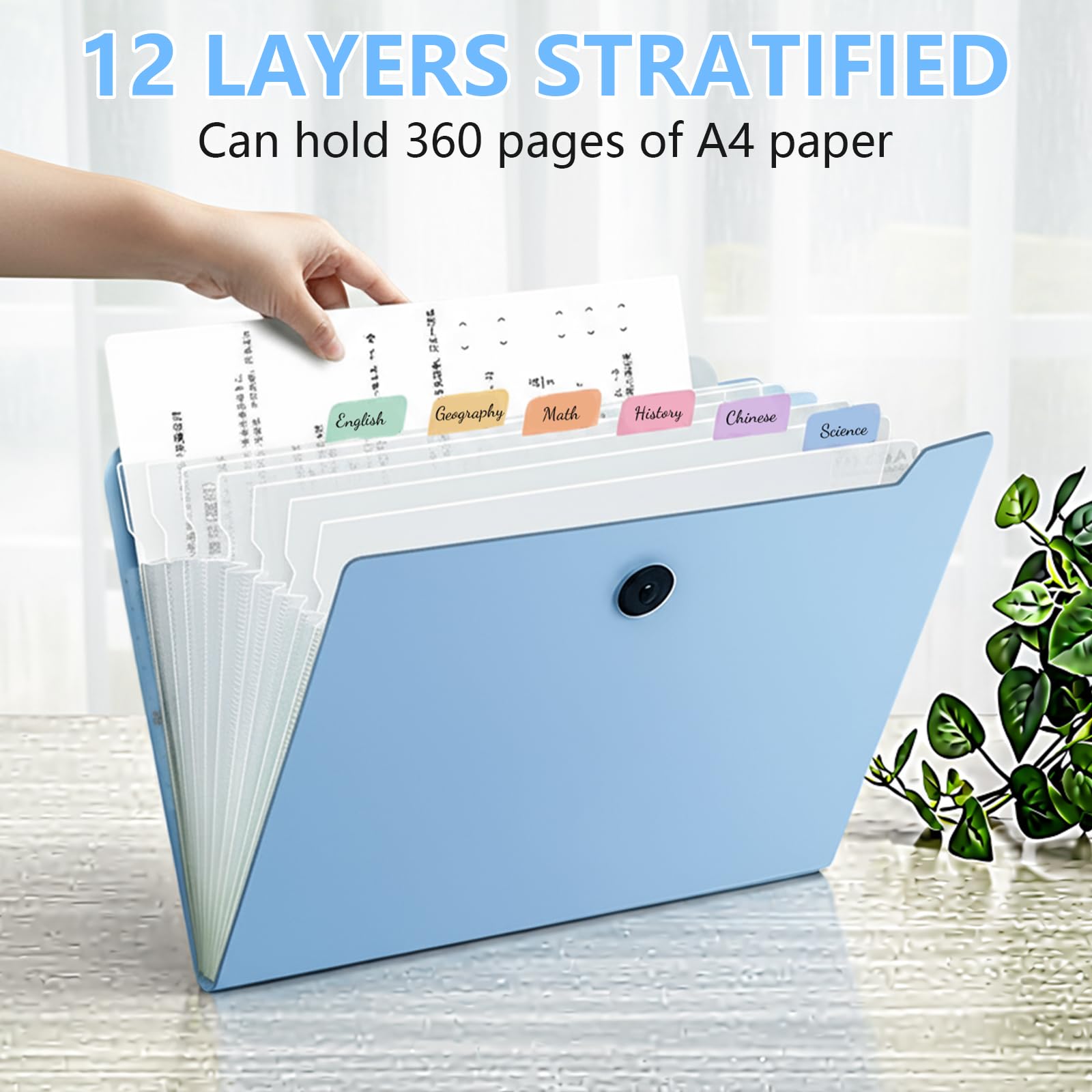 Carpeta Acordeón A4 Con 12 Compartimentos - Expandible, Impermeable, Ideal Para Organizar Documentos