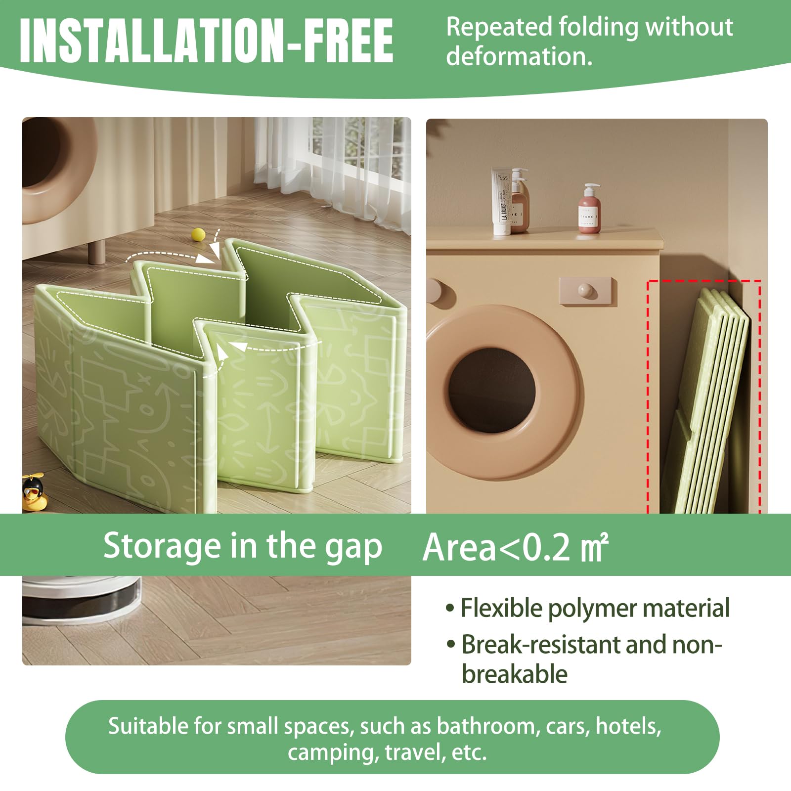 Bañera plegable para niños, portátil y grande para bebés, lavabo de ducha bañero para 0-8 años, integrado con tapón de drenaje (Verde)