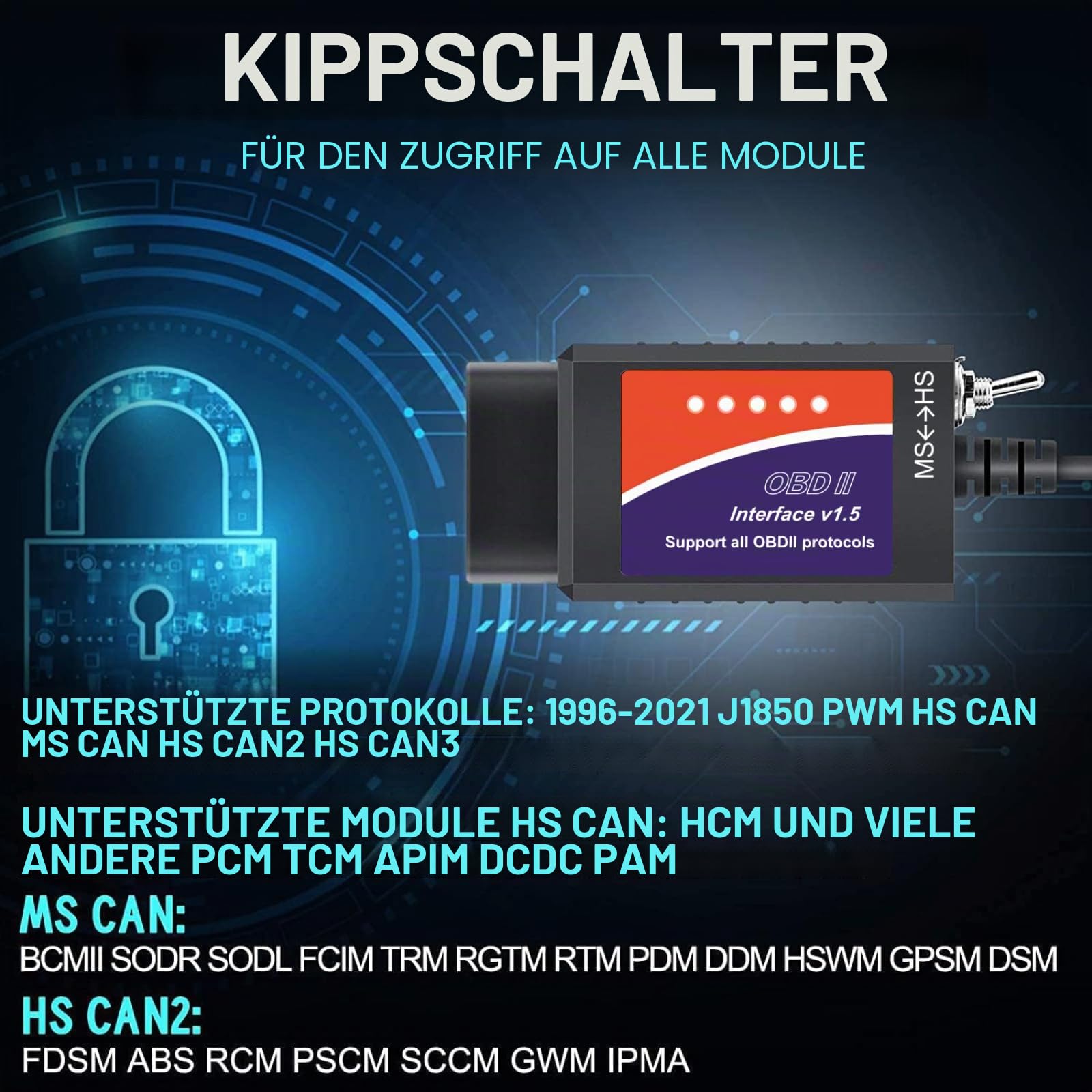 Forscan ELMconfig OBD2 Adapter, OBDII USB Diagnose-Scan-Tool, USB Scanner mit MS-CAN/HS-CAN Schalter, Professionelles OBDII Diagnose Scan Tool für Ford und Mazda