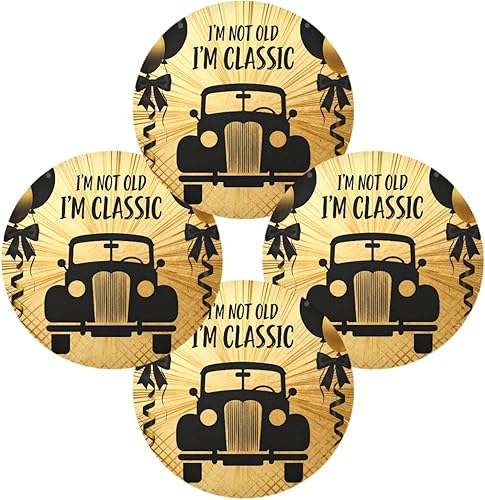 Miniatura 2 de Decor Retro 70s Car Gold Black Kids placemats Round Extra Large placemats for Dining Table Set of 4 15x15 in individuales para mesa de comedor