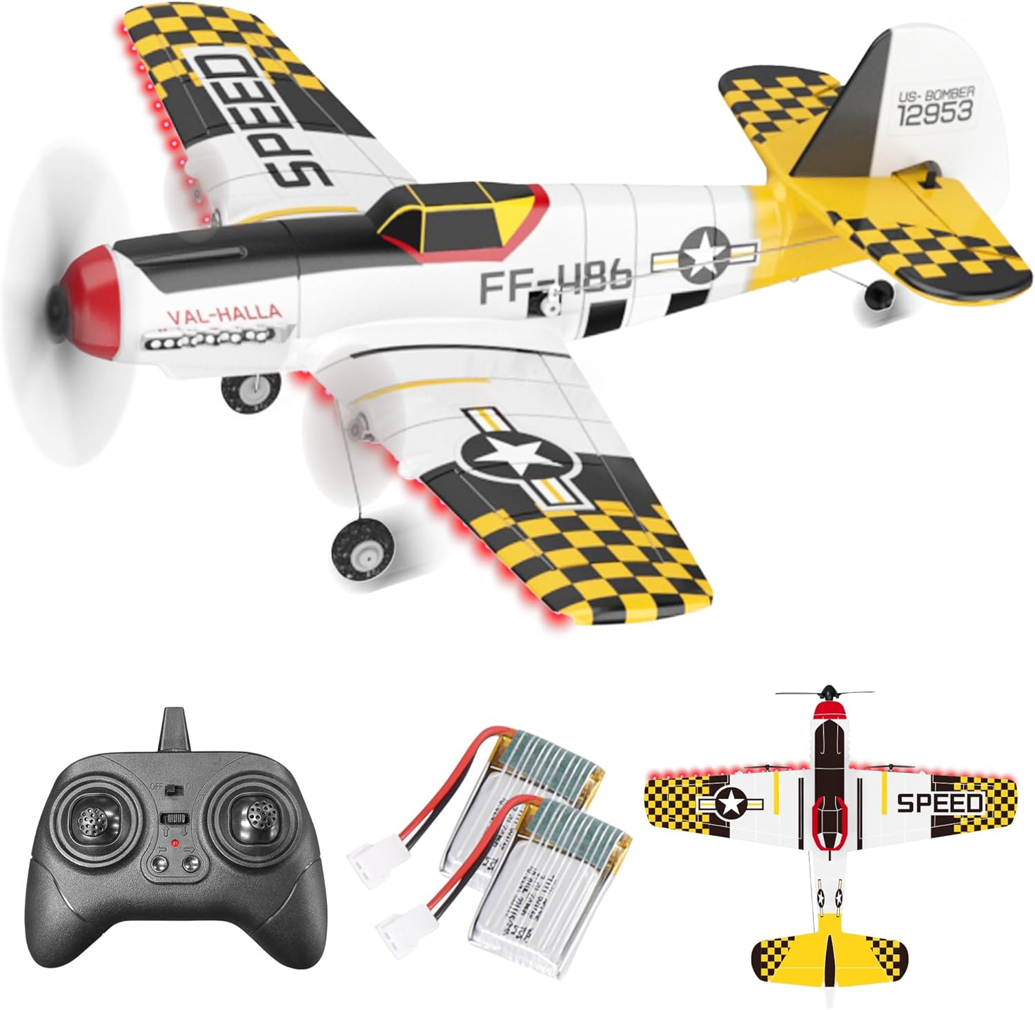 BEZGAR RC Plane, Drones for Kids, 6-axis Gyro Remote Control Airplane, RC Helicopter, Easy Control for Beginners Toys with Colorful LED Navigation Lights Yellow