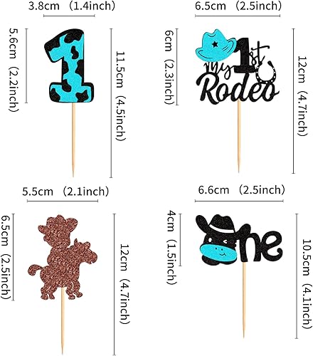 Miniatura 6 de Keaziu 24 piezas Cowboy My 1st Rodeo Cupcake Toppers Riding HorseShoe Cowboy Sombreros de vaquero tema occidental Feliz Cumpleaños Baby Shower