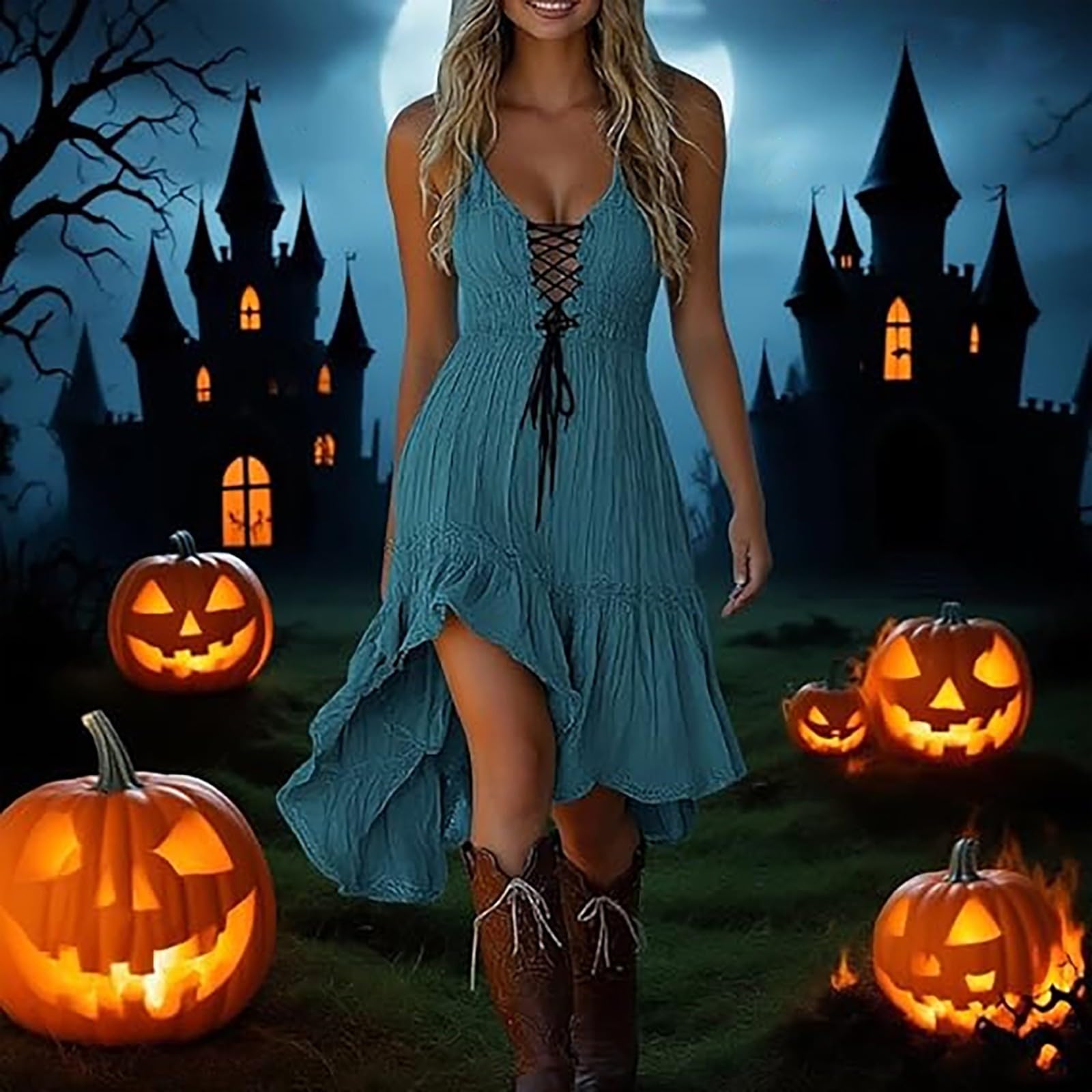 Blue Women's Vintage Western Cowboy Denim Dress - Image 2