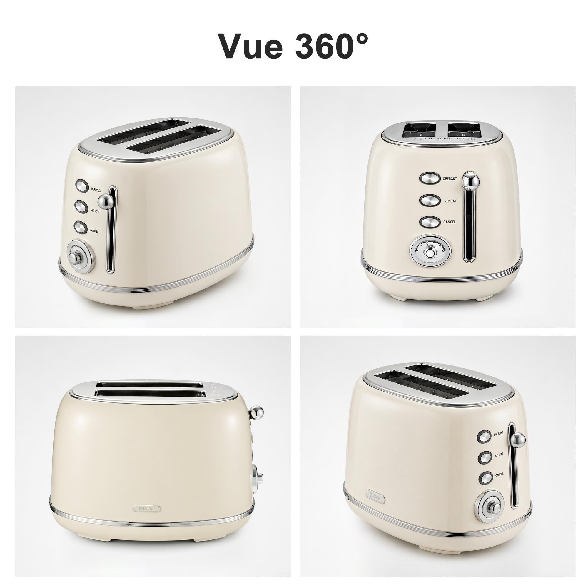 Wiltal Grille-Pain Rétro 2 Fentes Acier Inoxydable - Compact Support Viennoiseries, 6 Niveaux, Décongélation, Réchauffage, Arrêt Automatique