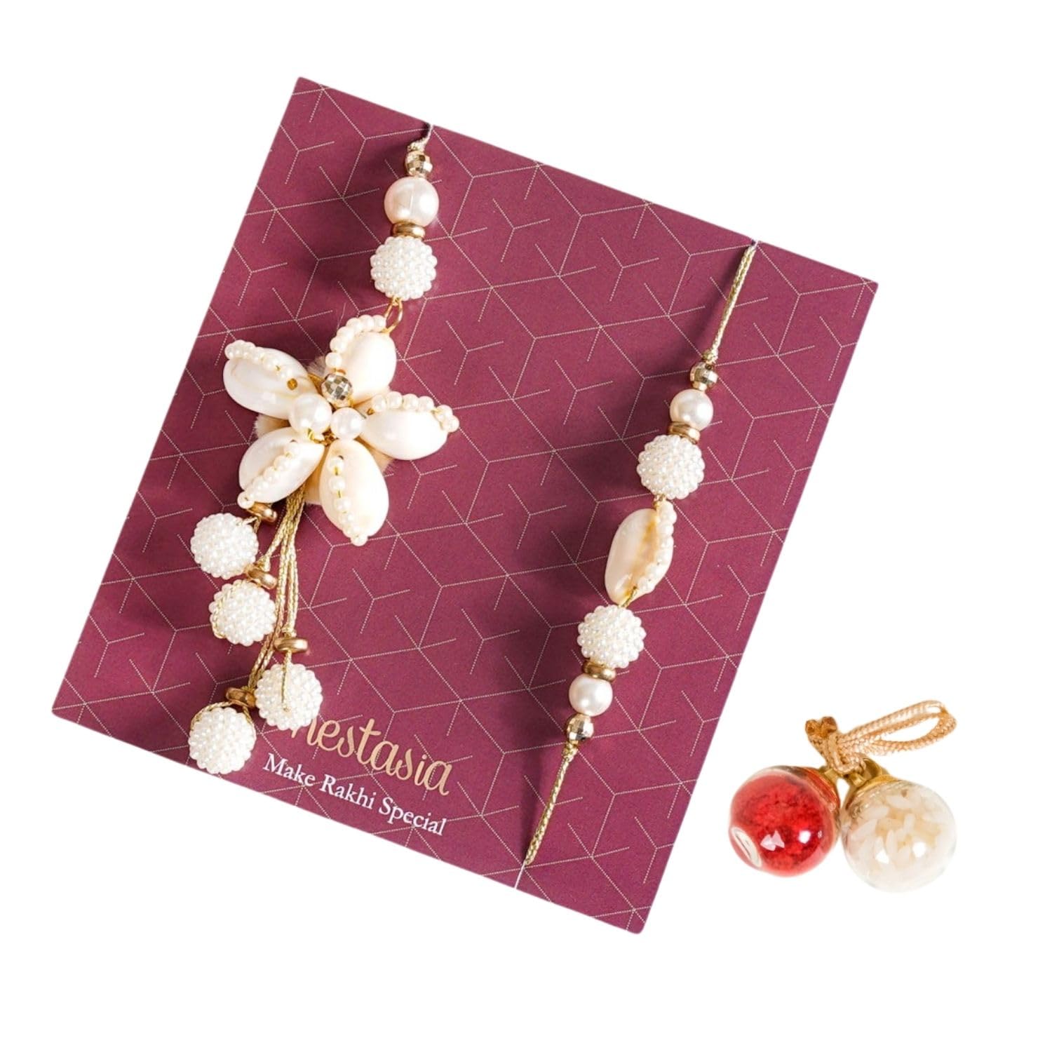 Nestasia Unisex Adult Pearl Chic Rakhi Lumba Set | Bhaiya Bhabhi Rakhi Set | 1 Rakhi, 1 Lumba, Roli-Chawal, Greeting Card & Gift Box - Perfect For Rakshabandhan (B0D6KHFT88) Amazon Price History, Amazon Price Tracker