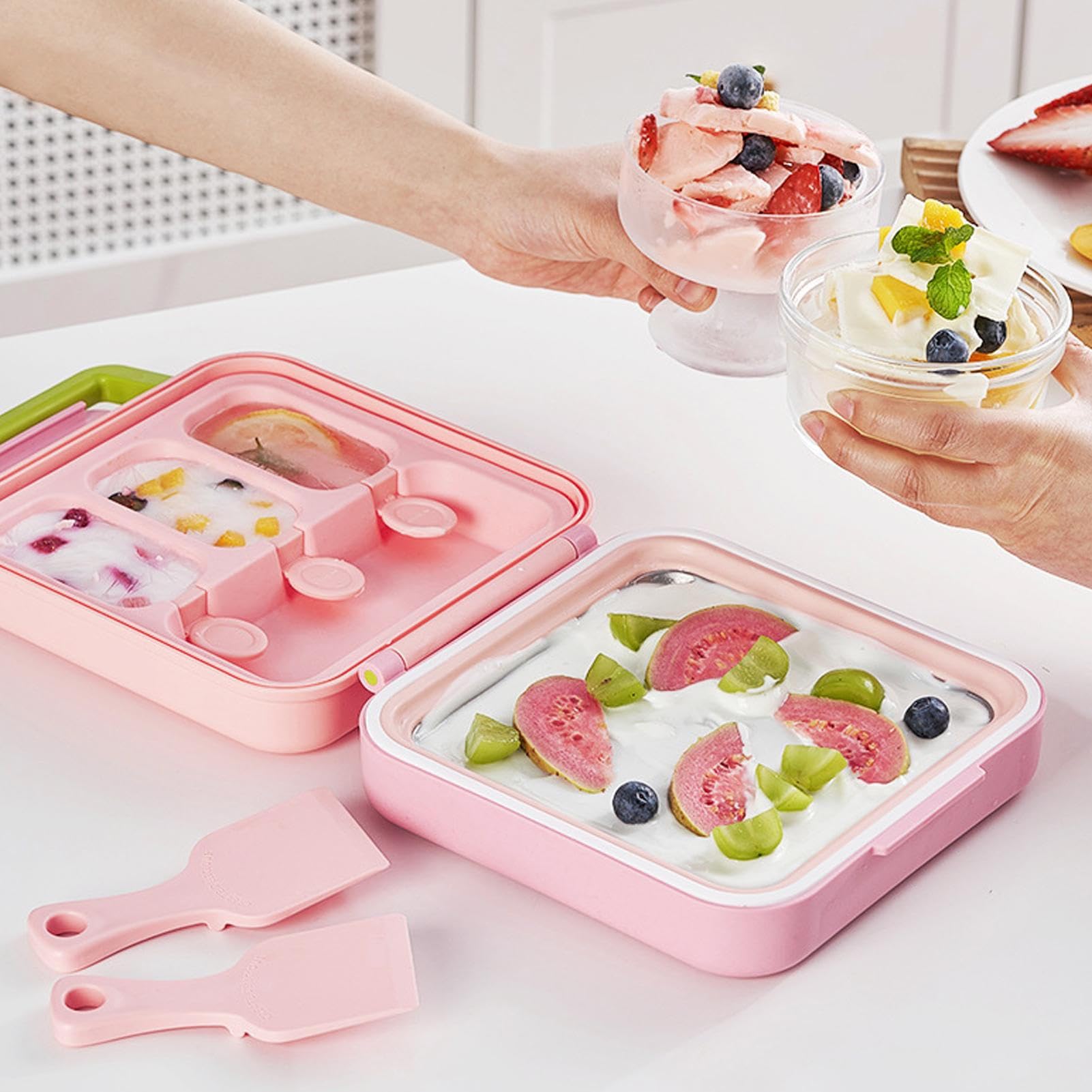 Per 2 In 1 Stampo Gelatiera Riutilizzabile | Strumento Per Dolci Con Sformo Facile E Vassoio Compatto Per Yogurt, Ideale Per Snack E Dessert Per Bambini