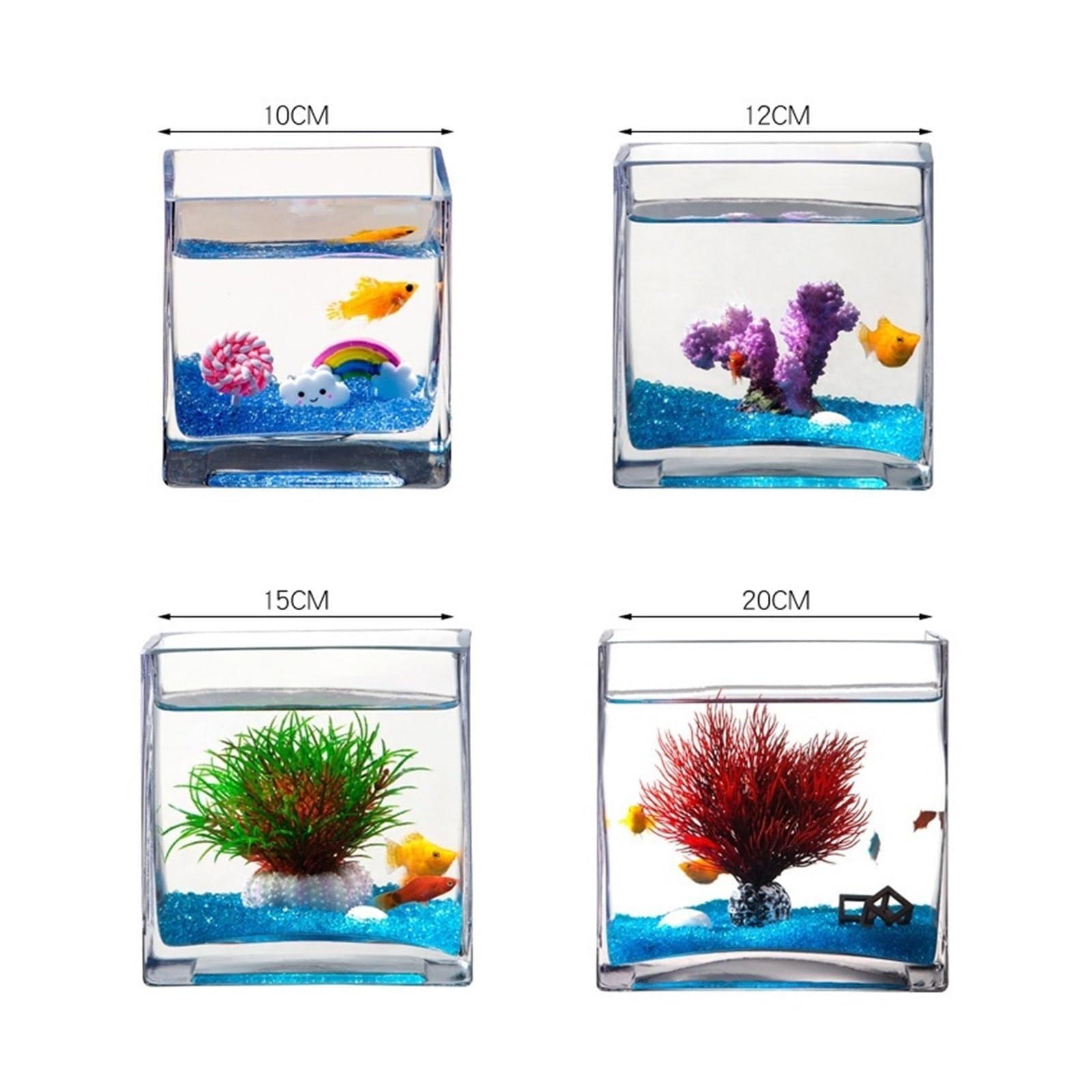 Acquario per Pesci Piccolo Acquario Quadrato in Vetro Spesso Trasparente da Tavolo for Tartarughe, Mini Acquario Acquari(15x15cm)