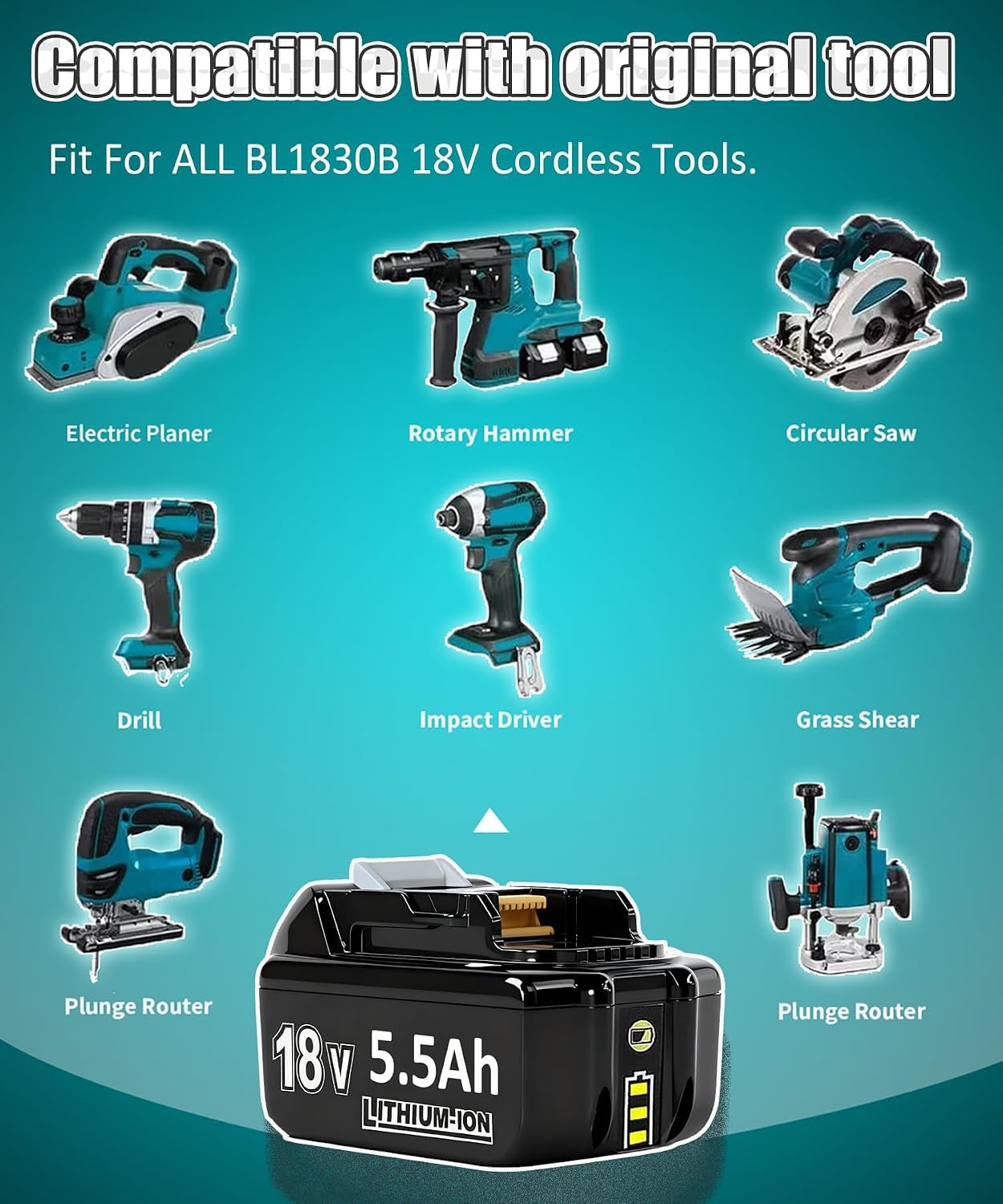 2 baterías de repuesto para Makita de 18 V y 5500 mAh