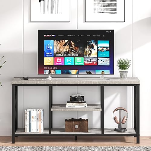 Miniatura 43 de FOLUBAN Soporte de TV para TV de hasta 65 pulgadas, centro de entretenimiento de madera rústica y metal con estantes de almacenamiento, mesa consola