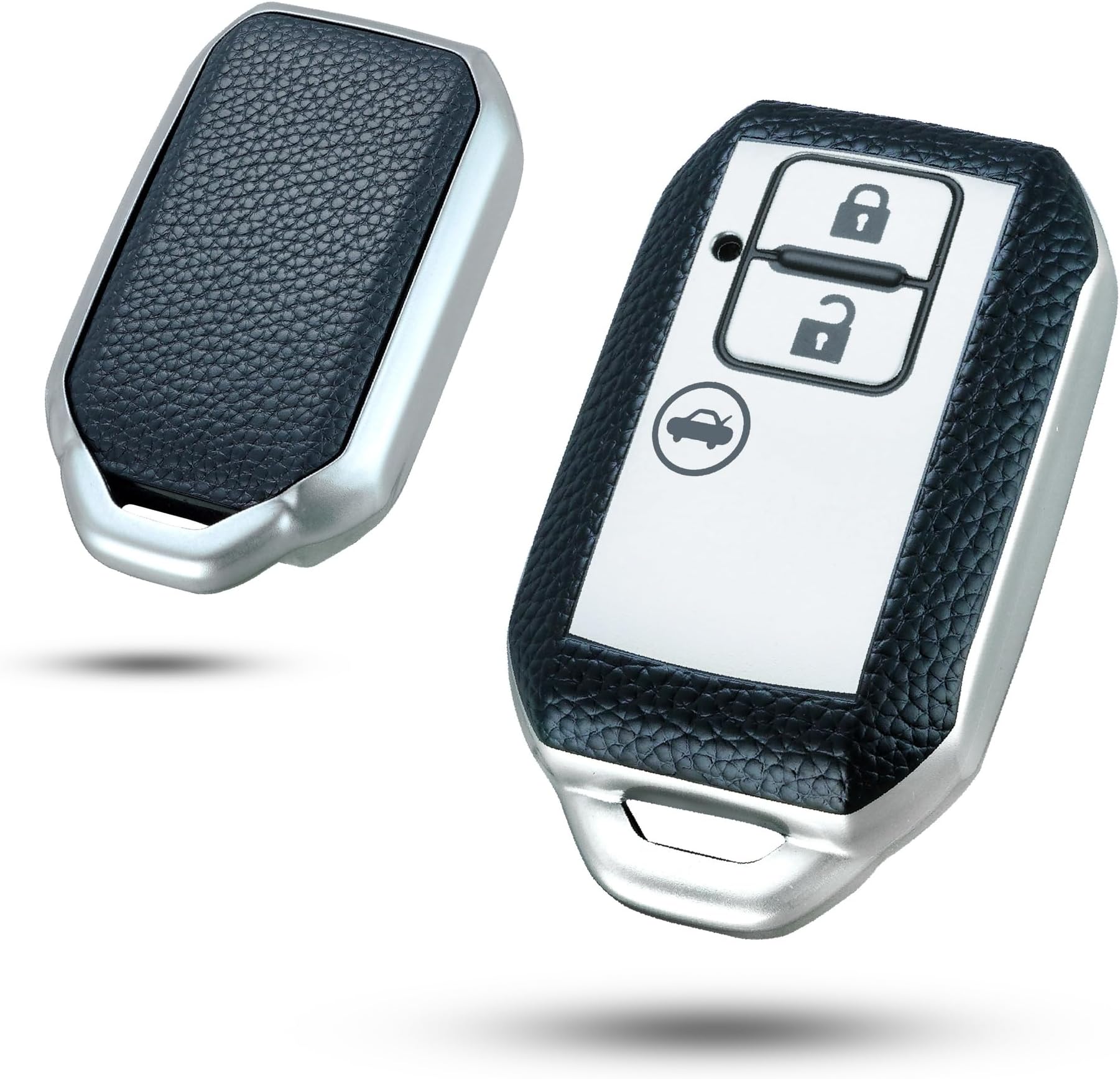 ADVOX® TPU key cover for maruti suzuki jimny Baleno, Grand Vitara, XL6, Swift, New Brezza 2022, Ertiga, Dzire 3 Button Smart Key, Black Silver With Keychain