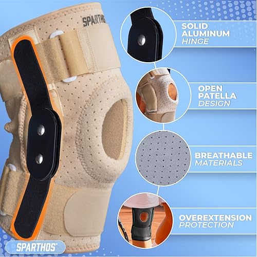 Vista 4 de Sparthos Rodillera – Alivia el ACL, MCL, desgarro de menisco, dolor de tendinitis – Diseño rotuliano abierto – Soporte para correr, entrenamiento