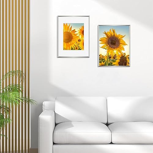 Vista 313 de Frametory - Marco de aluminio de 11 x 14 para fotos de 8 x 10 (en pulgadas), con paspartú marfil, de pared, con gancho de sierra, pestañas Bronce