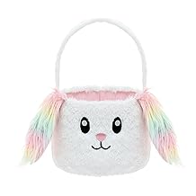 Easter Gift Basket, White, Tote, Unisex, Bunny Tote Bag Bucket for Easter Eggs, Toys, Candy, Gifts