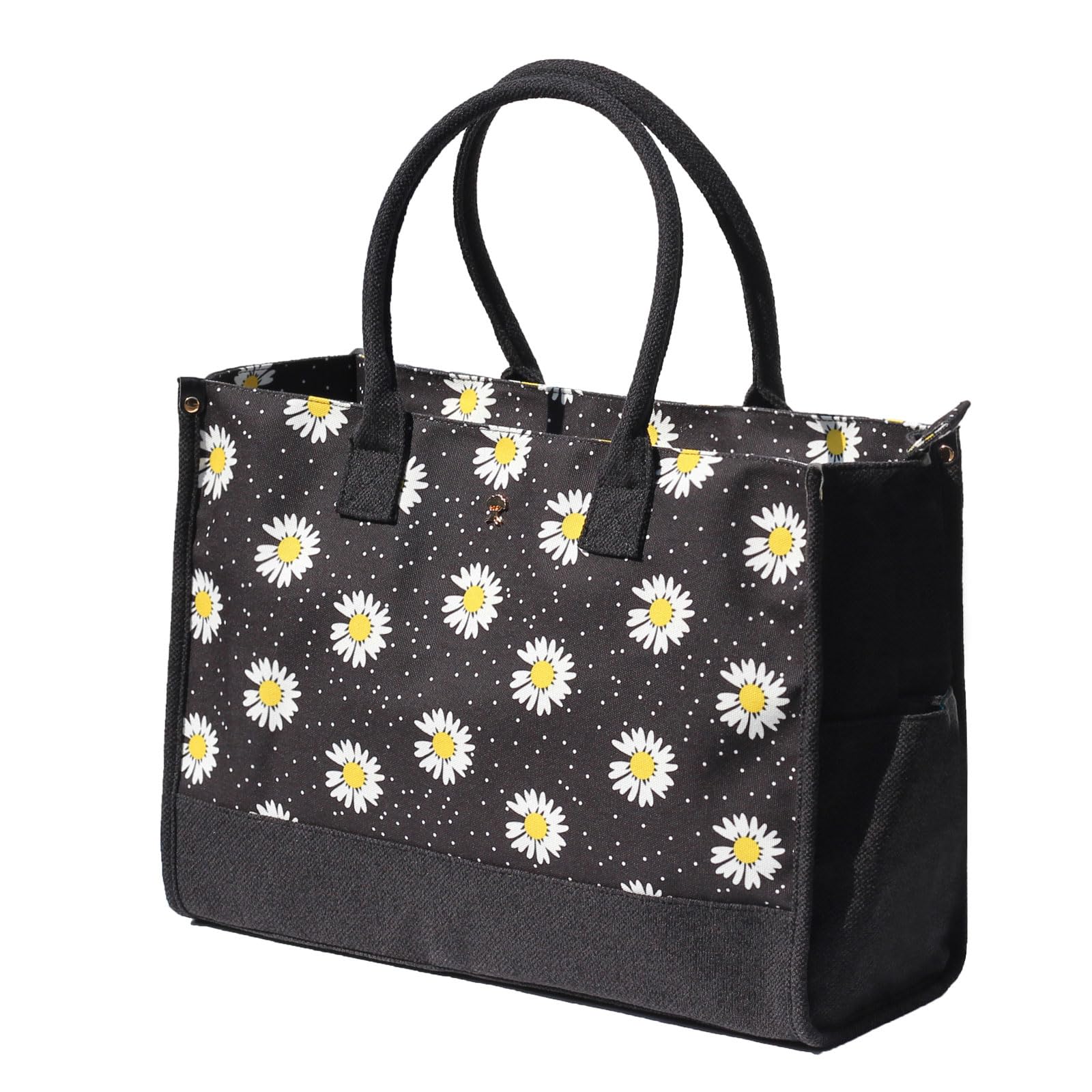 ESVAN Personalized Gifts Canvas Tote Linen Bags Handbags Top Zipper Closure Initial Retro Utility Tote