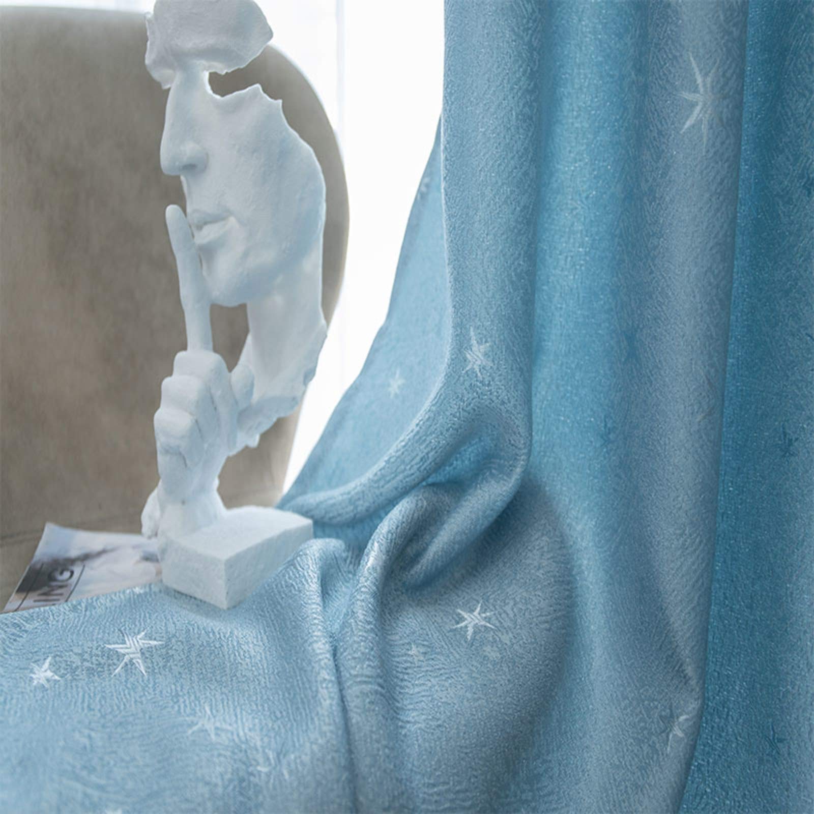 Rideau d'interdiction de lumière bleu occultant pour grand motif étoile d'argent