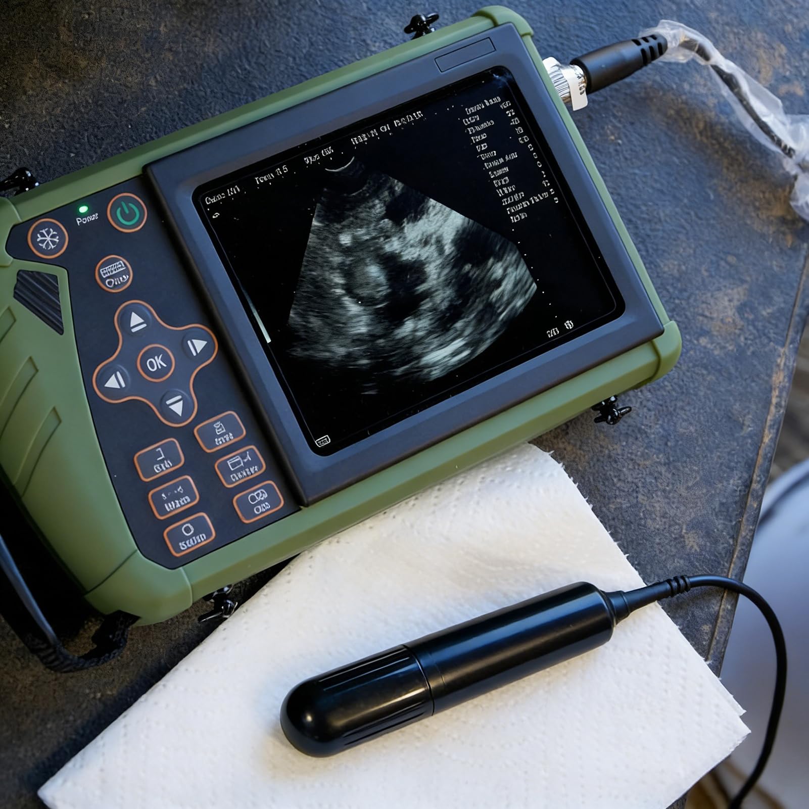Échographe Vétérinaire Portable Avec Sonde 3,5 Mhz,Pour Porcs Et Ovins Echographie Appareil Grossesse Multifonction Ultrason B Portable Avec Affichage LED Pour Élevage (Sonde rectale)