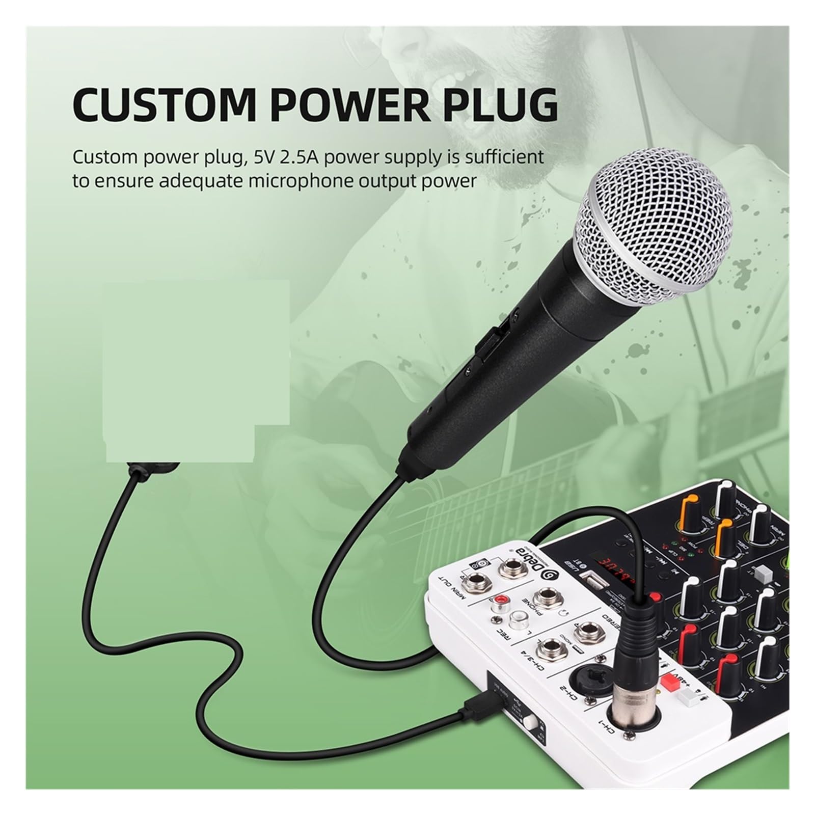 Mixer per DJ, V4 DJ Mixer Console 4 Canali Mixer Portatile 48V Phantom Power USB con Scheda for PC Registrazione Canto(V4 White Type)
