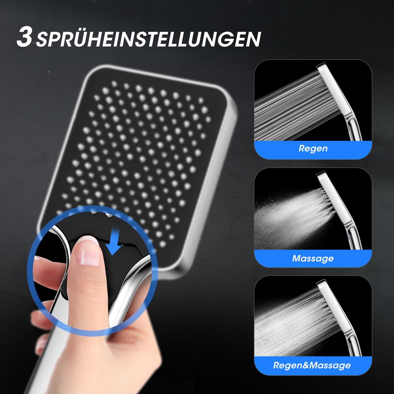 FASDUNT Duschkopf mit Schlauch 2M, Hochdruck Duschkopf Regendusche mit 9.5L/min Durchflussbegrenzer Duschbrause Wassersparend 40% Senkung der Wasserkosten