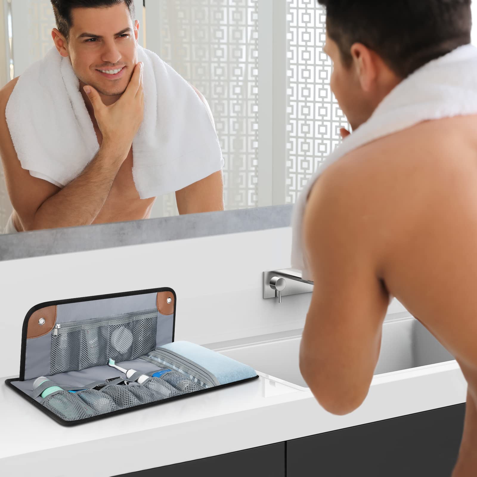 Neceser de Viaje para Hombre, Juego Doble Impermeable, Organizador de baño para Kit de Afeitado, higiene, Accesorios de Aseo