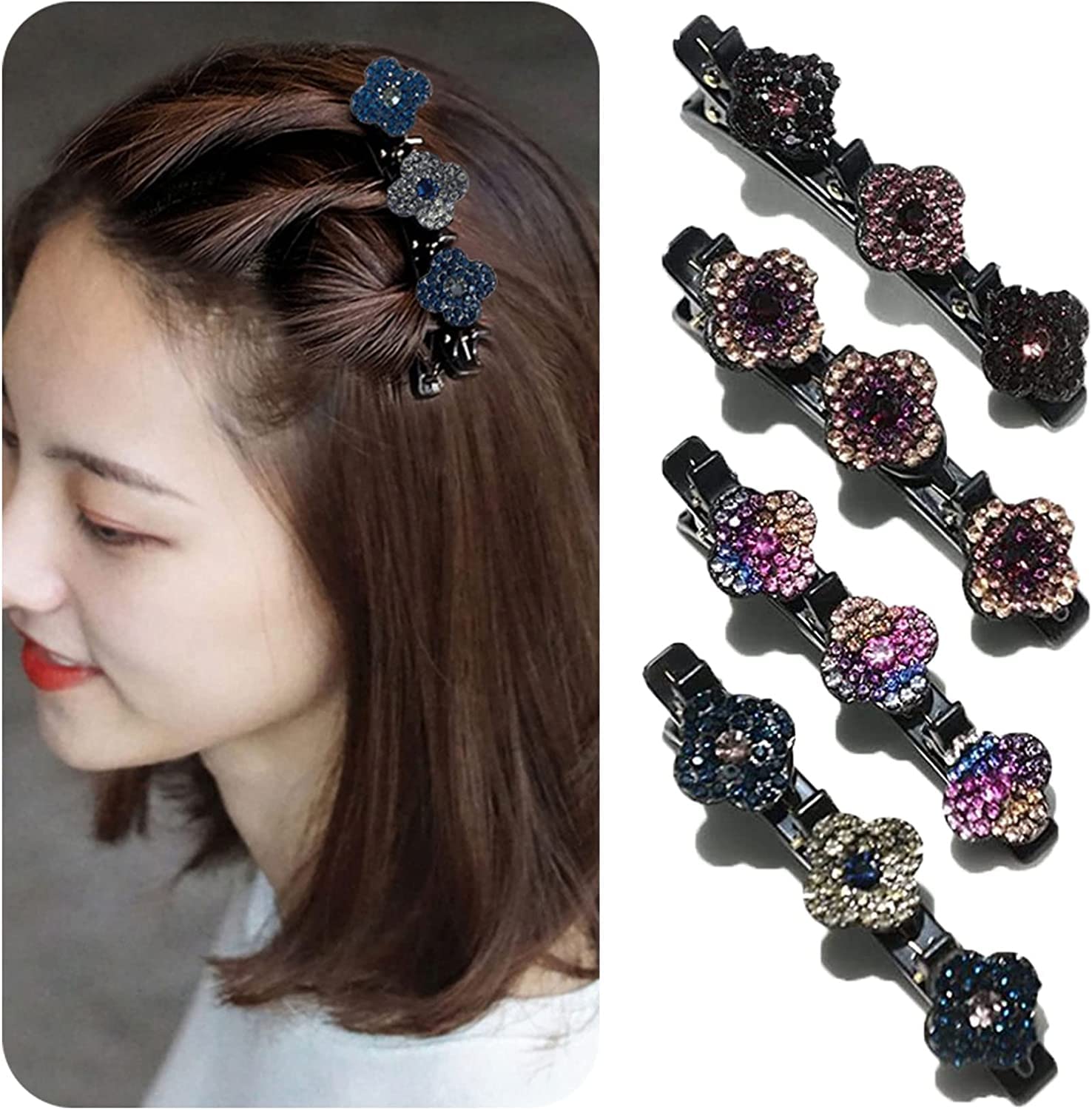 4 Count Sparkling Crystal Stone Braided Hair Clips