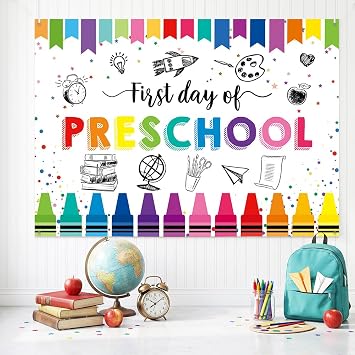 AIBIIN 7x5ft Kids First Day of Preschool Backdrop Welcome to Preschool Banner Back to School Party Decorations Supplies First Day of School Sign Photography BackgroundWhite
