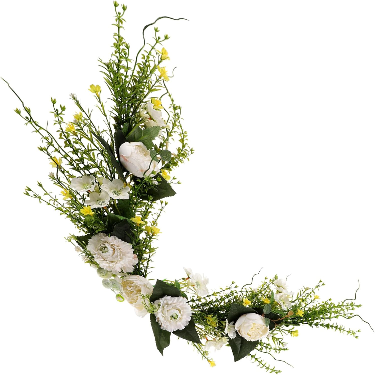 VANZACK Artificial Peony Flower Swag with Marigold Door Arch Ornament, Vivid Wedding Door Decoration, Faux Flower Vine for Home Wall Art and Ceremony Decor