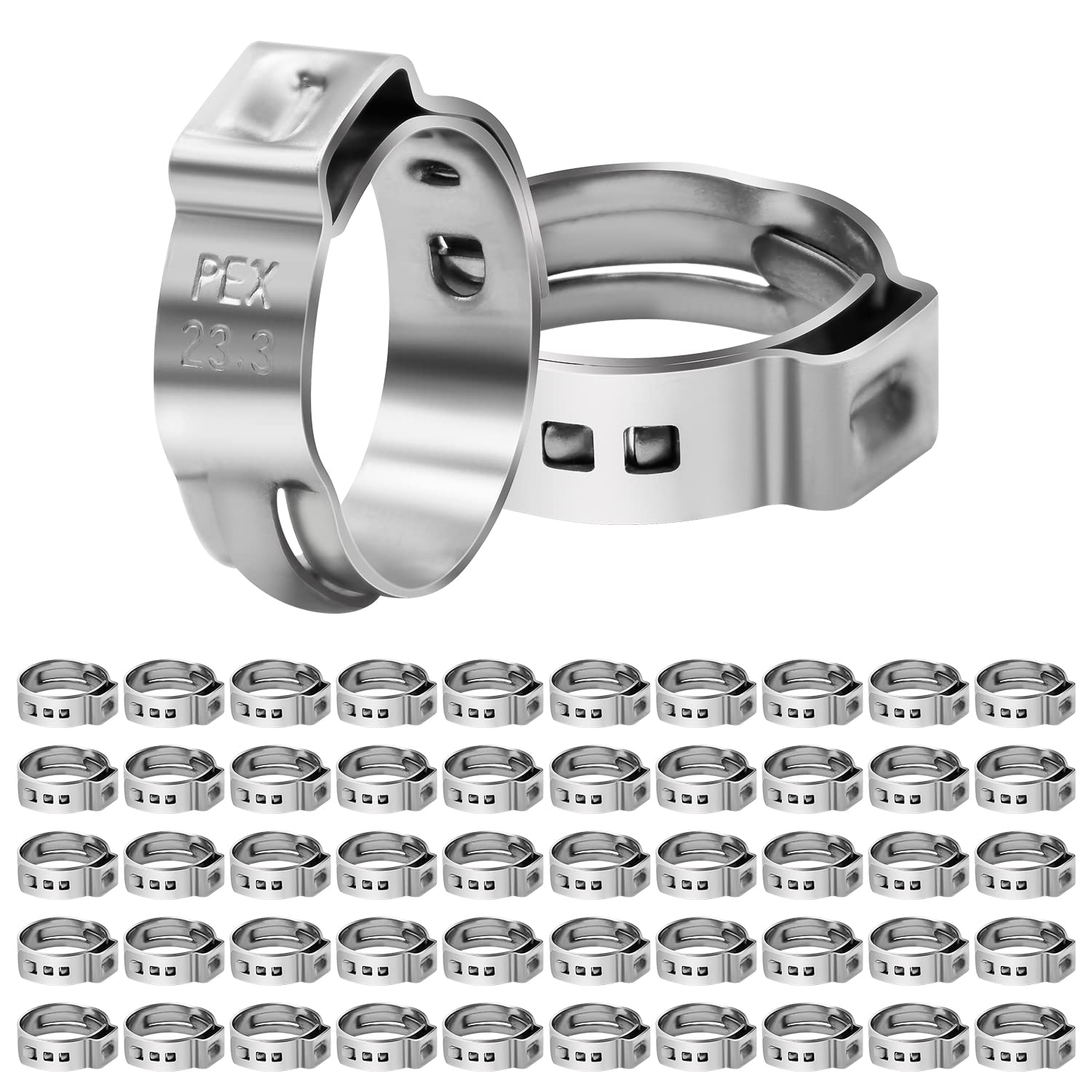 50 Pack 3/4 Inch PEX Cinch Clamps, Stainless Steel Single Ear Hose Clamps, for PEX Pipe
