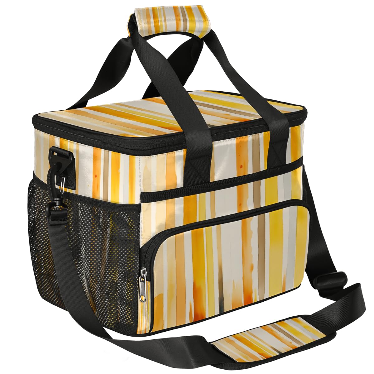 Yellow Watercolor Insulated Picnic Backpack Lunch Box for Women Men Picnic Basket Tote Lunch Bag Picnic Bag Portable Lunch Bags for Picnic, Beach, Work, Trip,Office, Camp Abstract Colorful Stripes
