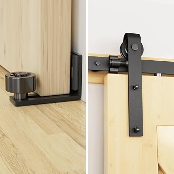 6FT/183CM Sliding Door Hardware Heavy Duty Barn Door Sliding Kit Full Set Contains Door Handle and Floor Guide