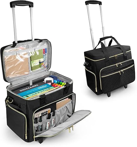 Miniatura 8 de ORKELS Bolsa con ruedas para profesores con carrito desmontable, bolsa con ruedas para laptop de 17.3 pulgadas, libros y suministros, espaciosa y