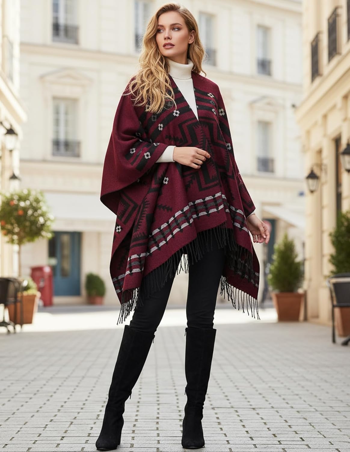 Women's Shawl Wraps Open Front Poncho Cape Oversized Sweaters Casual Cardigan Shawls for Fall Winter - Image 8