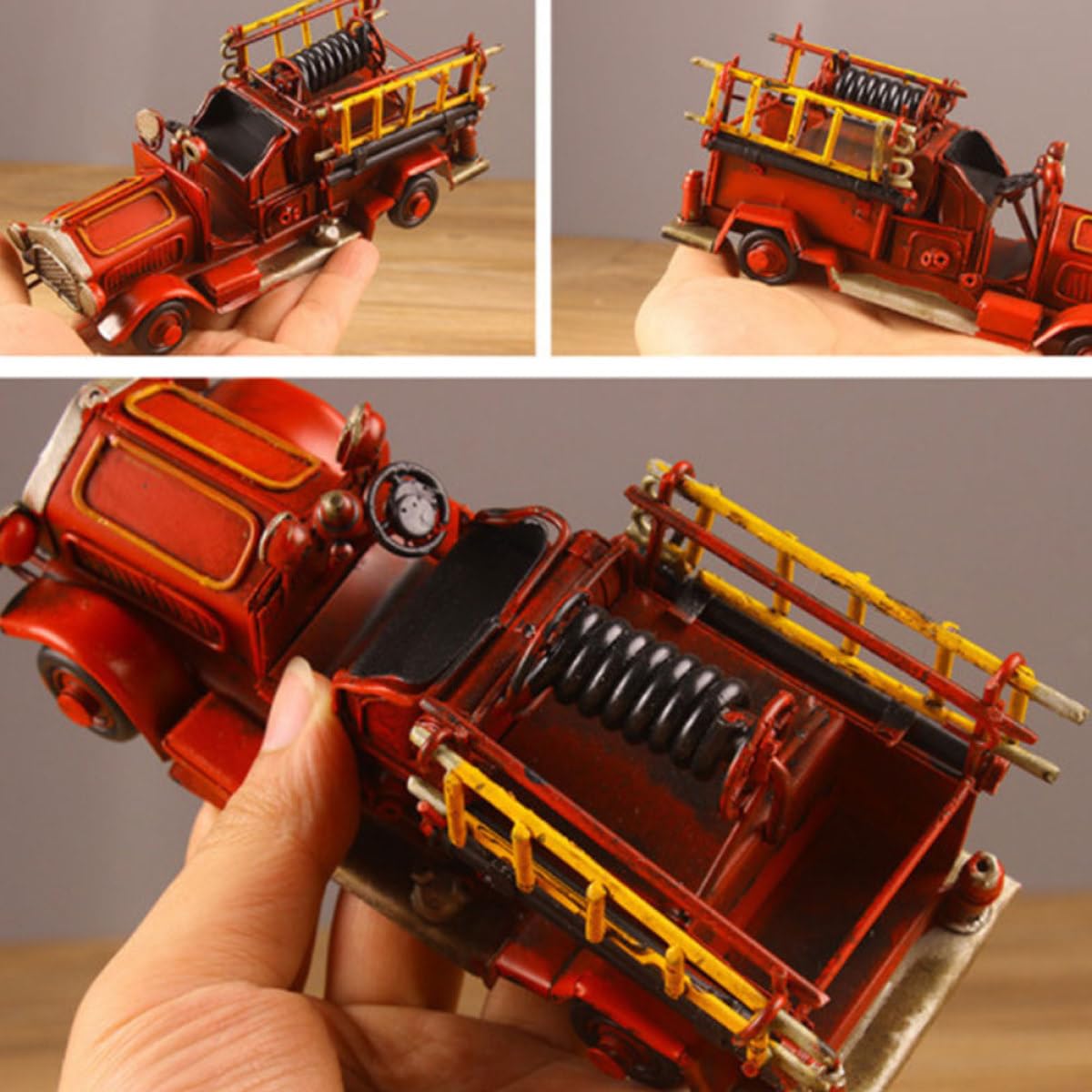 Housoutil Kleiner Feuerwehrauto aus Schmiedeeisen Kreatives Metallhandwerk Rote Dekoration für Zuhause und Sammlerstück im Vintage Stil