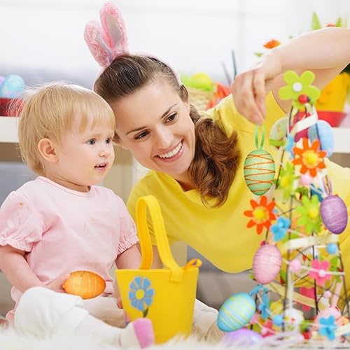 Vista 6 de YBB 24 adornos de zanahoria de huevo de Pascua, huevos colgantes de espuma brillante, zanahorias para suministros de fiesta de Pascua, decoración