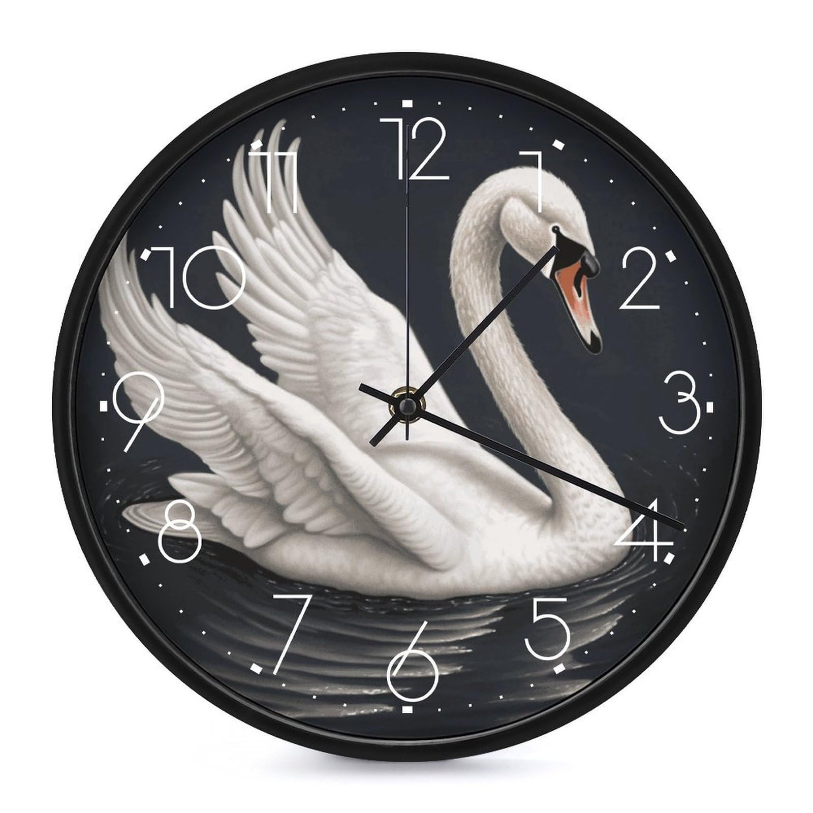 Horloge murale moderne cygne blanc ronde à piles pour bureau