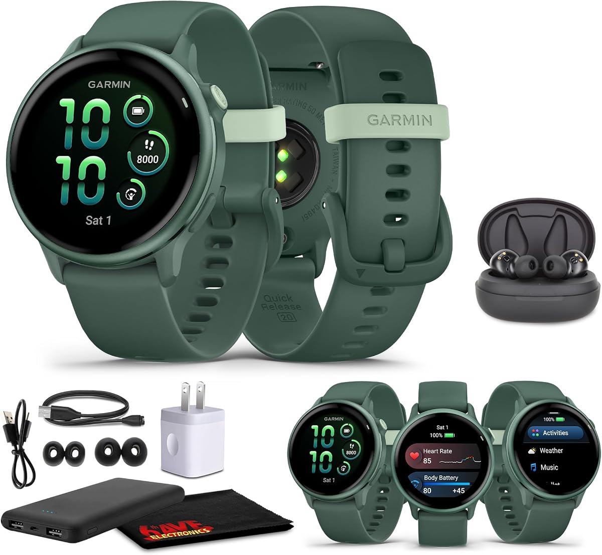 Paquete de reloj inteligente Garmin Vivoactive 6 (verde jaspe metálico) | Para correr, entrenar y salud | Pantalla AMOLED | Batería de 11 días | Seguimiento de actividad | Reloj de seguimiento de actividad avanzado