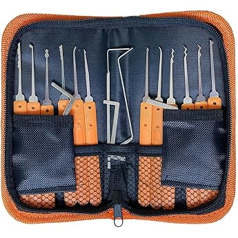 Lock Pick Set 17 Pieces Lock Pick Set with Manual and Zipper Case for Lock Picking Extractor Tool for Beginners and Locksmith Training Without Padlock Orange