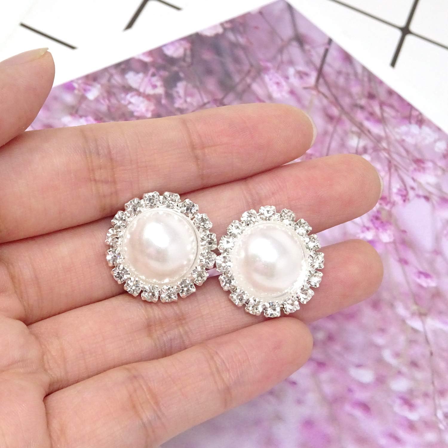 Honbay 10PCS 20mm Round Rhinestone Faux Pearl Buttons Embellishments - Sew on - Image 3