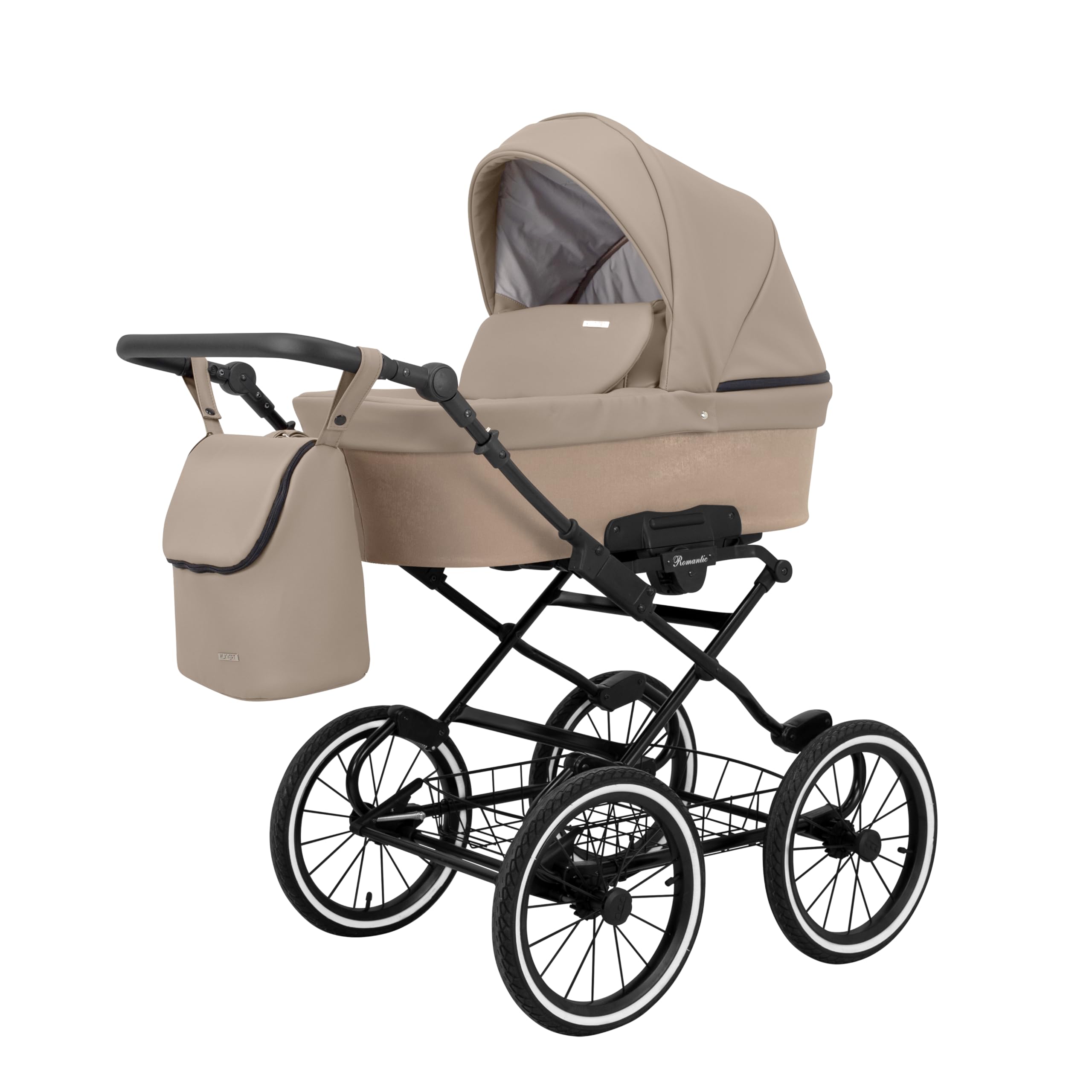 Poussette landau bébé 3 en 1 et 2 en 1 nacelle siège-auto bébé Kunert ROMANTIC retro 3en1 et 2en1 pousette 3 in 1 et 2 in 1 (cappucino eco- cadre noir, 3en1 Cosmo)