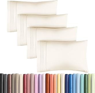 King Pillow Cases Set of 4 - Ultra Soft Hotel Quality Pillowcase Covers - Comfy, Cozy & Wrinkle Free - Shrinkage, Stain & Fade Resistant - Machine Washable Pillow Protectors - 4 Piece Set - Off White