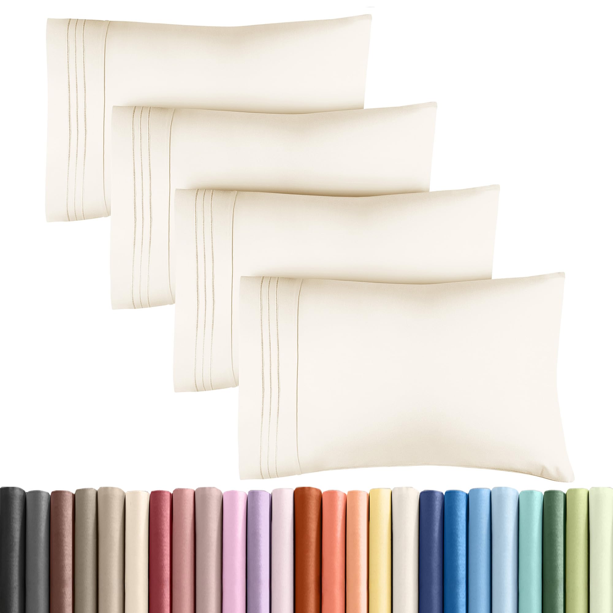 King Pillow Cases Set of 4 - Ultra Soft Cozy Pillowcase Covers - Off White | Hotel Quality, Comfortable Bedding for Women, Men, Kids & Teens, Machine Washable Pillow Protectors, 4 Piece Set, King Size King 10 - Off White 4