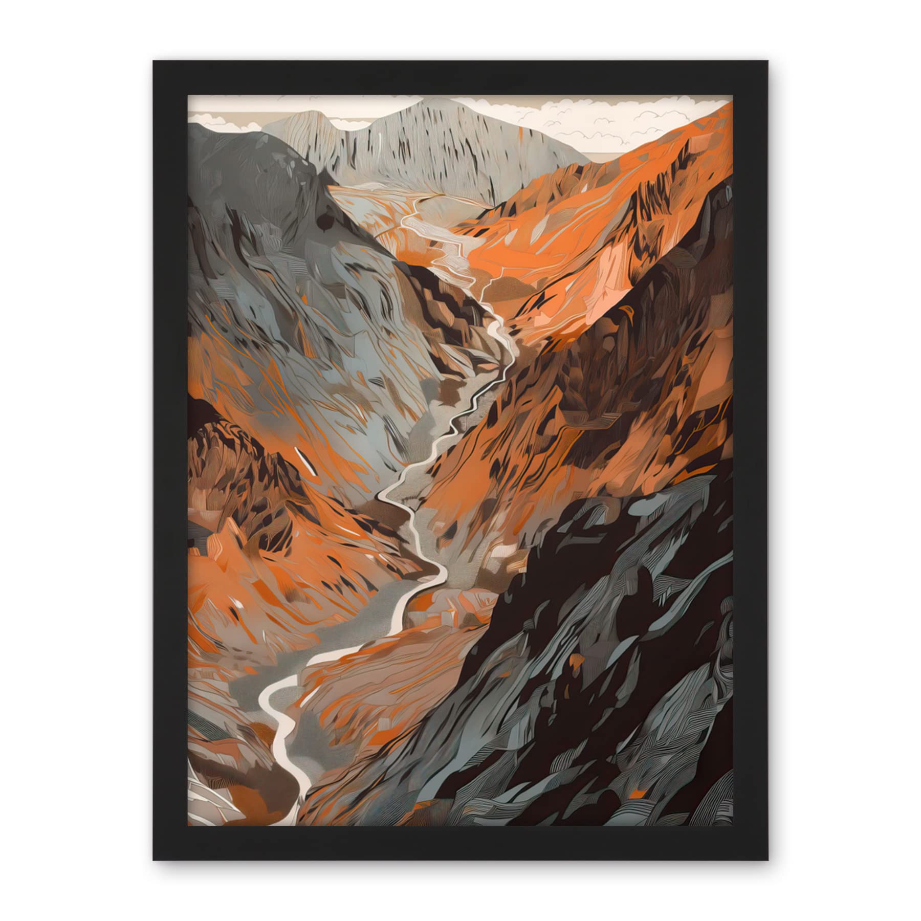 Artery8 Scaffel Pike Hiking Trail Rocky Mountain Landscape Artwork Framed Wall Art Print 18X24 Inch