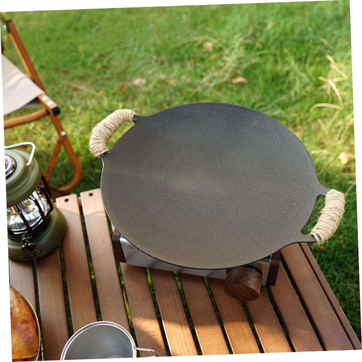 UKCOCO Plancha de Hierro Fundido para Barbacoa al Aire Antiadherente Resistente Asas Protectoras para Cocinar Carne y Verduras Camping y Parrillas de Gas