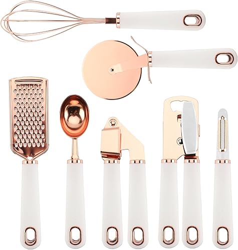 Miniatura 10 de COOK WITH COLOR Juego de utensilios de cocina de acero inoxidable chapado en cobre con mangos de tacto suave, cobre negro, 10 piezas cobre/negro