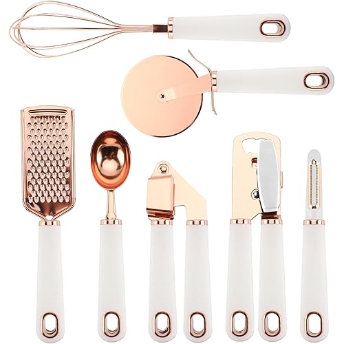 COOK WITH COLOR Kitchen Gadget Set Copper Plated Stainless Steel Utensils with Soft Touch Handles, Copper White, 7 Pieces