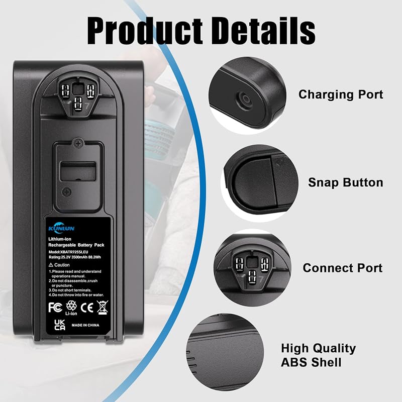 Baterie Li-ion KUNLUN 3500 mAh 25,2V pentru înlocuire aspirator Shark IZ400UK IZ400UKT IZ400UKTSB IZ420UKT XBATR725SL XBATR725SLEU