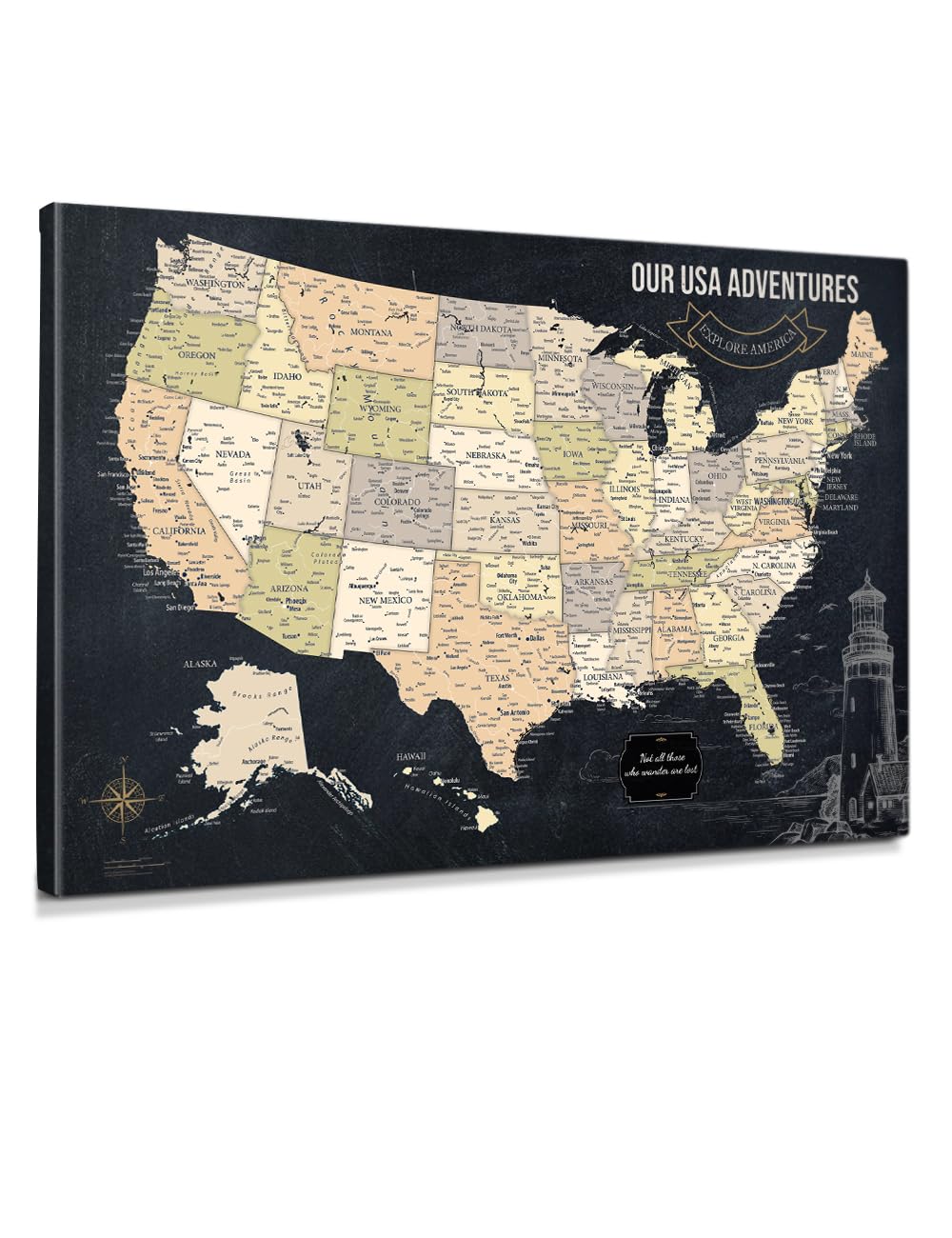 IPIC Vintage USA Maps for Wall, Map of the United States, Size 24x16 in