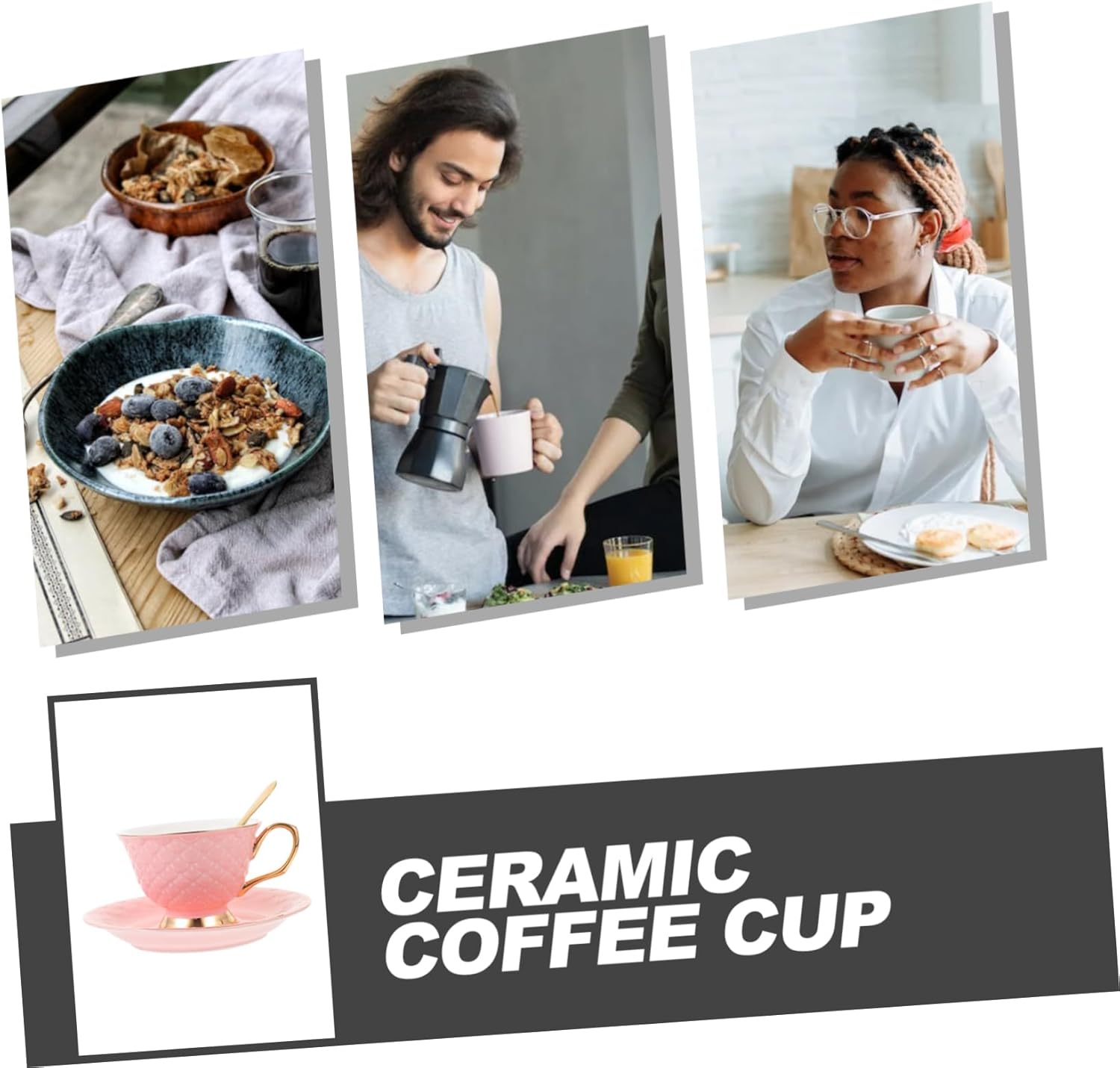 Ceramic Cup Saucer Pink Coffee Cups Reusable Porcelain Tea Saucer Handheld Milk Drinking