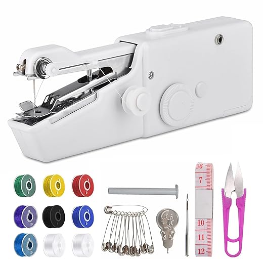 Handheld Sewing Machine,Mini Sewing Machine for Beginners and Adults Quick Stitching,Portable Sewing Machine with Sewing Supplies Suitable for Home,Travel,DIY (White)