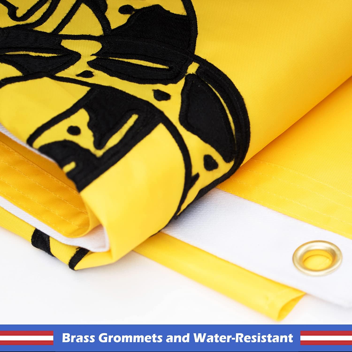 Embroidered Gadsden Dont Tread On Me Flag 3x5 Ft with Long Lasting Nylon, Double Sewn Stripes and Sturdy Brass Grommets. Best American Tea Party Gadsden Flag Outdoor/Indoor Display