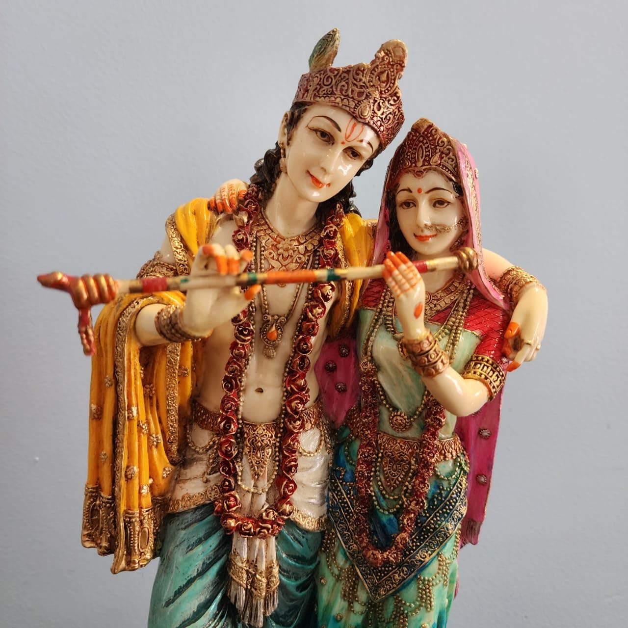 SPIRITUALITYARTS Amazon Brand Radhakrishna Statue | Standing Krishna Radhe Idol | God of Love | Divine Couple | Wedding Gifts | Flute Rainbow Radha Krishna | 11" inch | Culture Marble